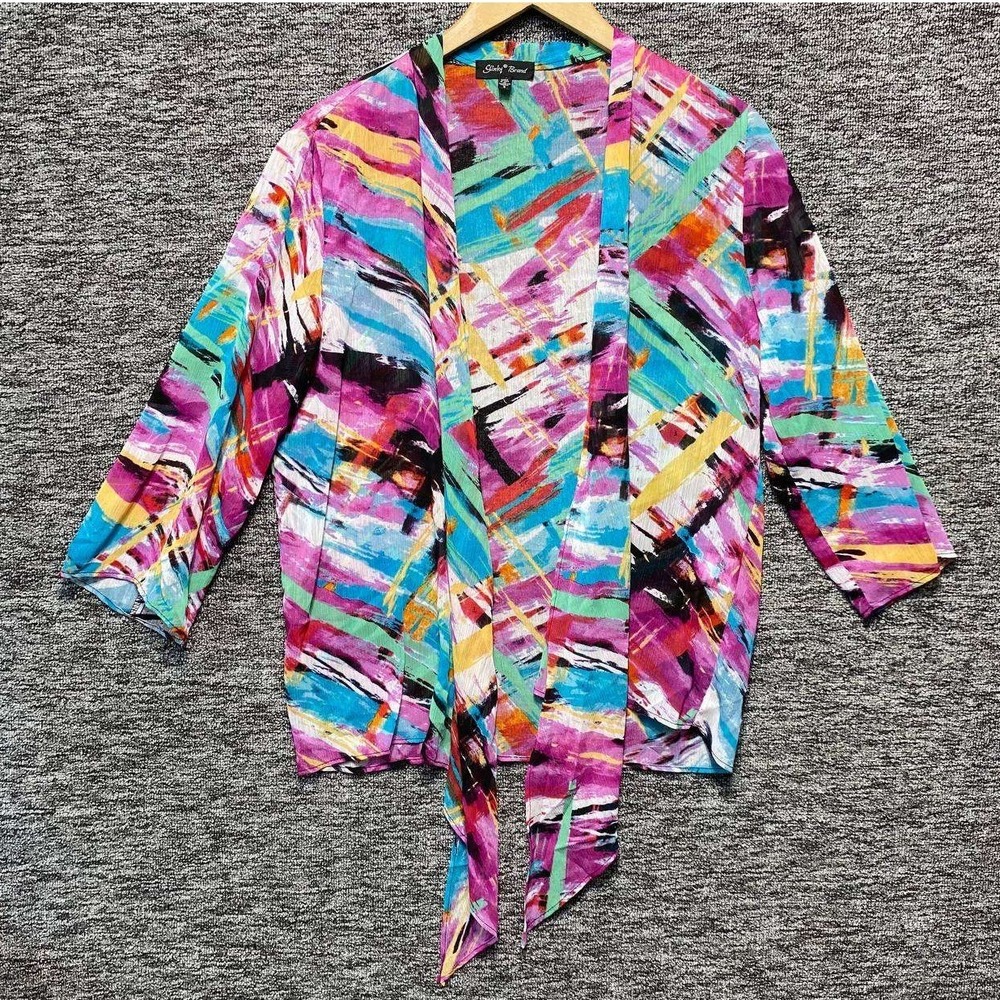 Slinky Brand Alissa Tie Front Cover Up Women S Pink Abstract Sheer Resortwear‎
